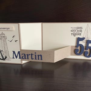Personalisierte Karte/ Glückwunschkarte/ Gratulationskarte maritim - Leuchtturm/ Meer/ Anker/ Segelboot