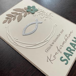 Personalisierte Glückwunschkarte/ Gratulationskarte zur Kommunion/ Konfirmation - Kranz/ Blume