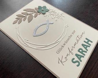Personalized greeting card/congratulatory card for First Communion/Confirmation - wreath/flower
