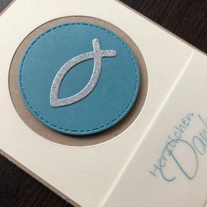 Carte de remerciement, merci pour la communion/confirmation/baptême en bleu pétrole