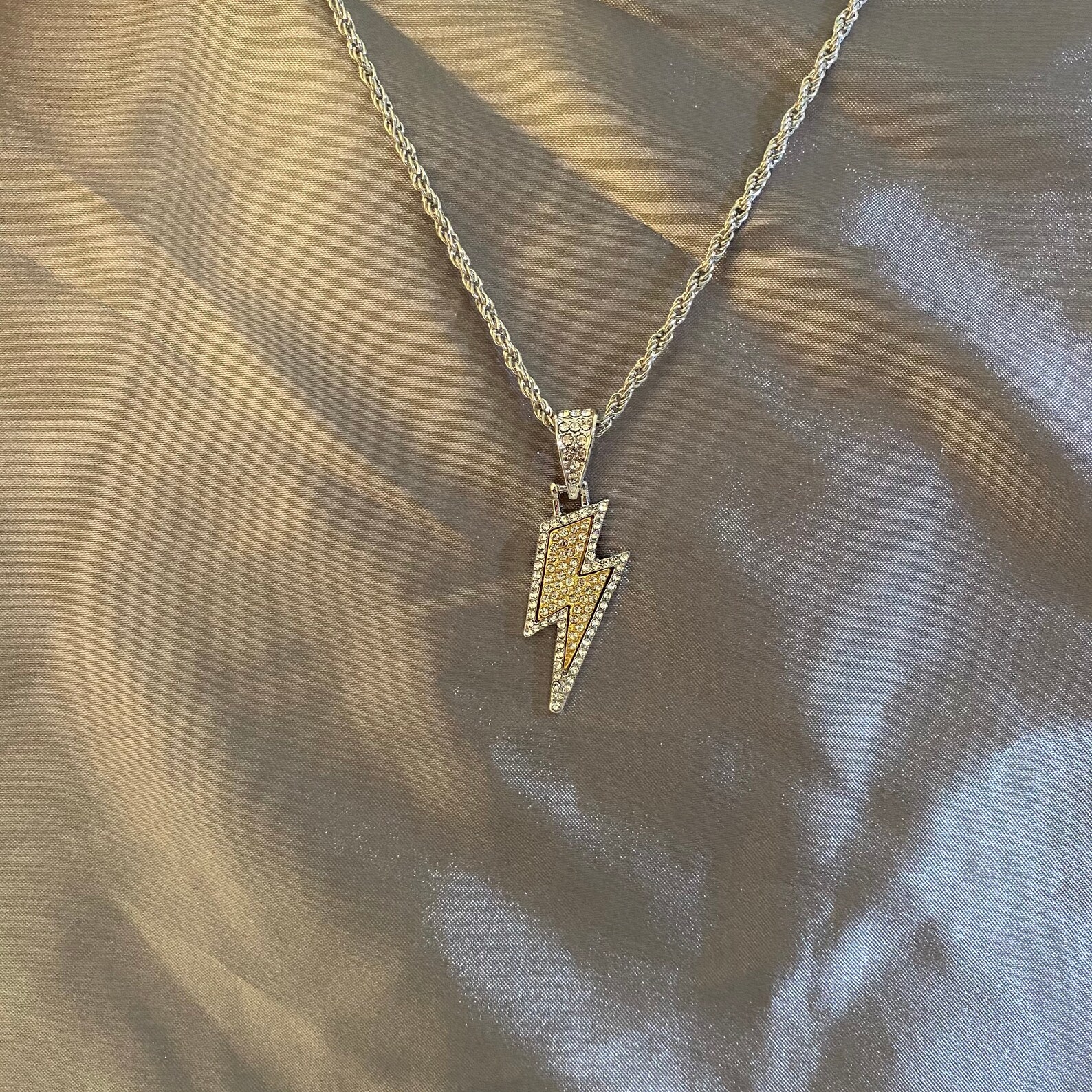 Iced Lightning Bolt Necklace Silver & Gold Mens Necklace Etsy