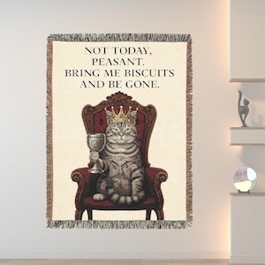 Medieval Renaissance Cat Blanket | Funny Woven Tapestry | Weird Magical Throw Blanket | Gothic Aesthetic Tapestry | Victorian Old English