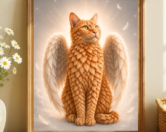 Orange Cat Memorial Gift, Angel Cat Wall Art, Pet Loss Gift, Angel Wings Print, Cat Sympathy Gift, Rainbow Bridge Cat Art, Cat Lover Gift
