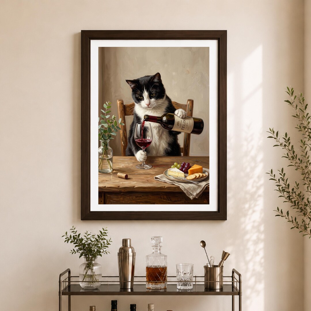 Funny Cat Wine Art Print, Tuxedo Cat Pouring Wine, Wine Lover Gift ...