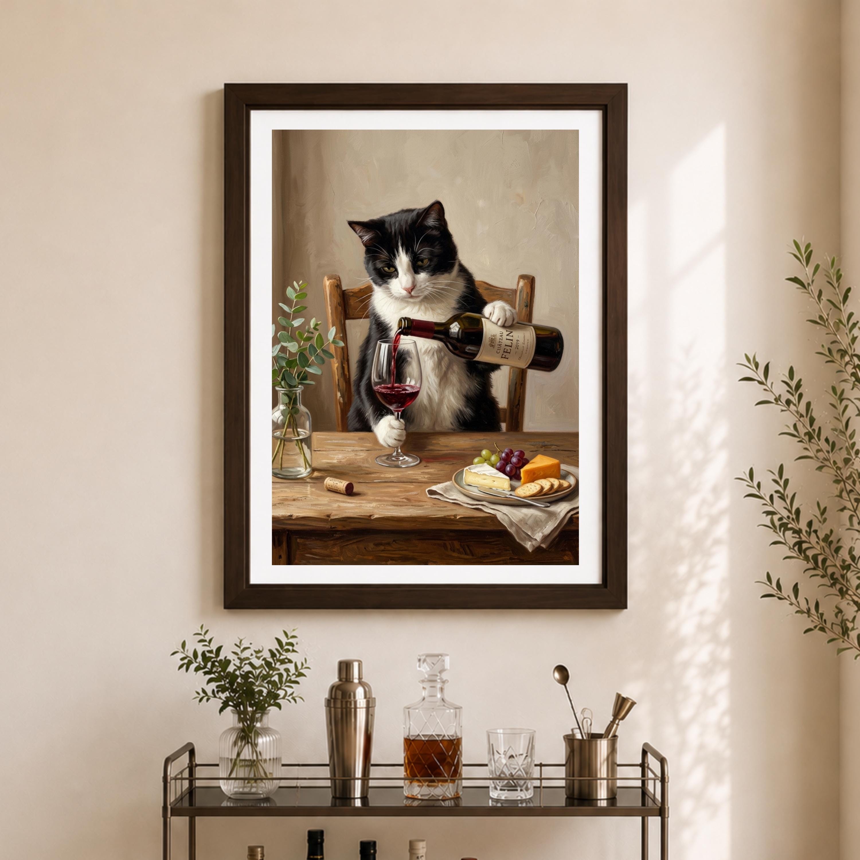 Funny Cat Wine Art Print, Tuxedo Cat Pouring Wine, Wine Lover Gift ...