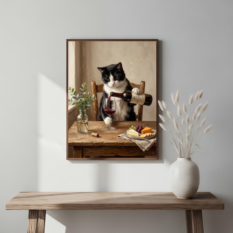 Funny Cat Wine Art Print, Tuxedo Cat Pouring Wine, Wine Lover Gift ...
