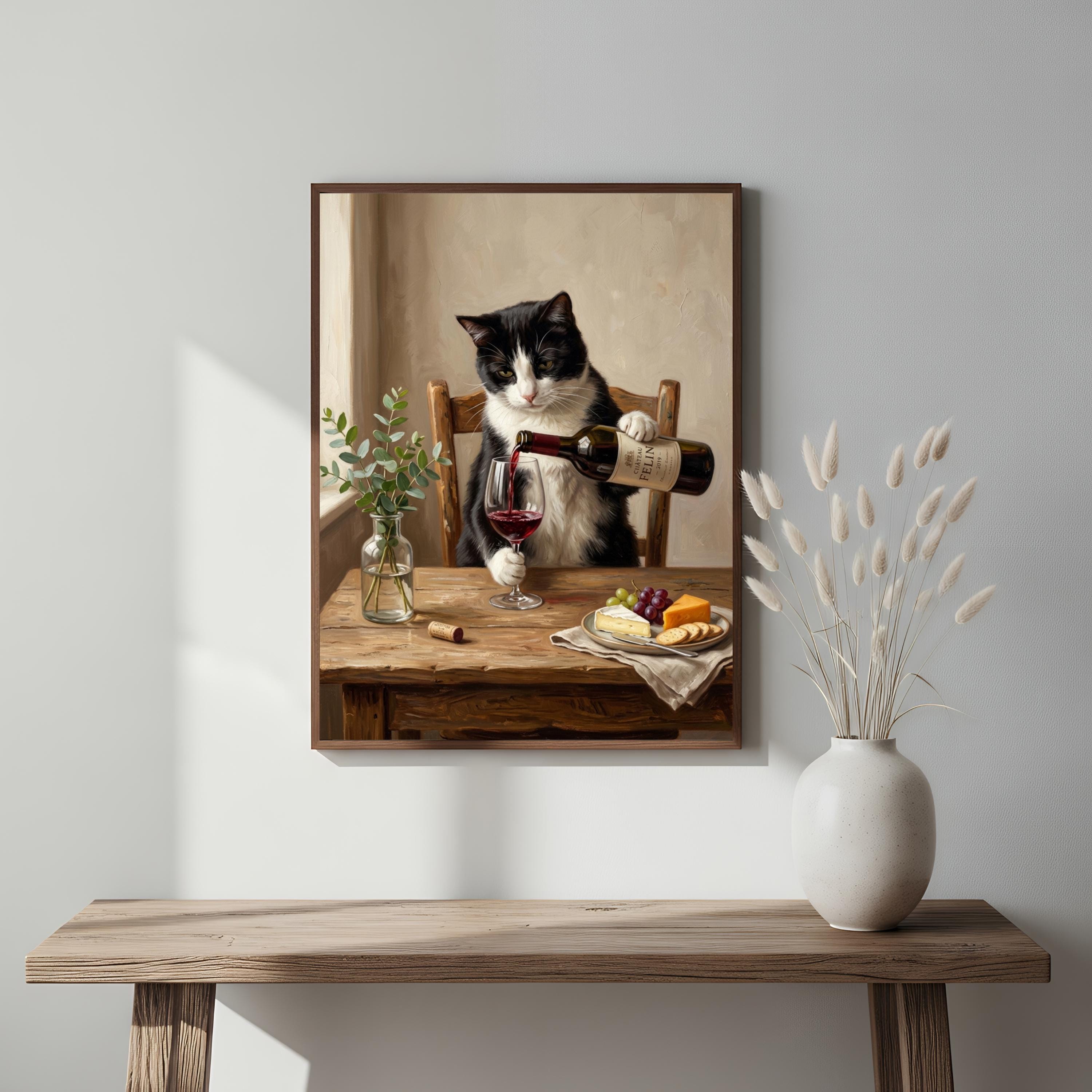 Funny Cat Wine Art Print, Tuxedo Cat Pouring Wine, Wine Lover Gift ...