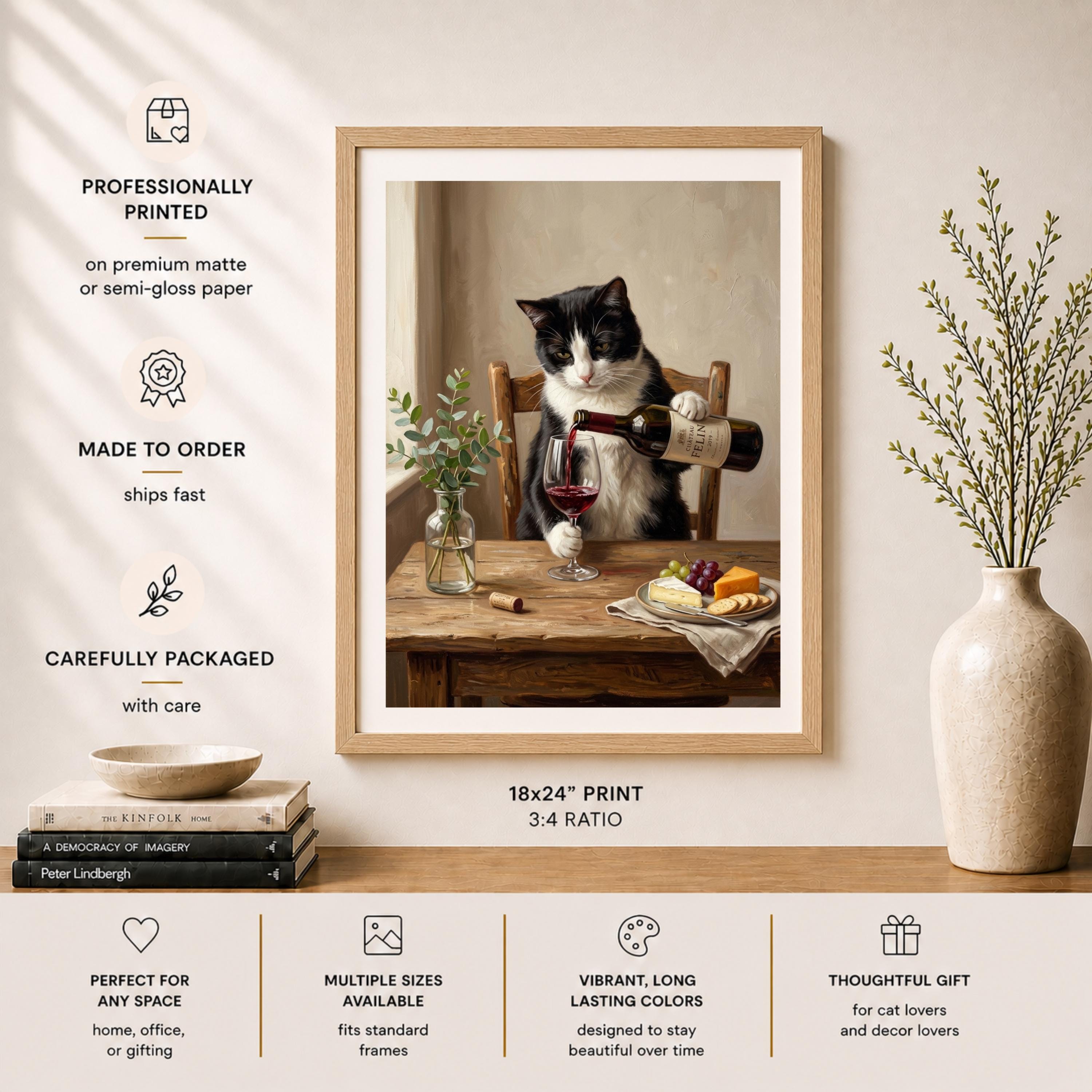 Funny Cat Wine Art Print, Tuxedo Cat Pouring Wine, Wine Lover Gift ...