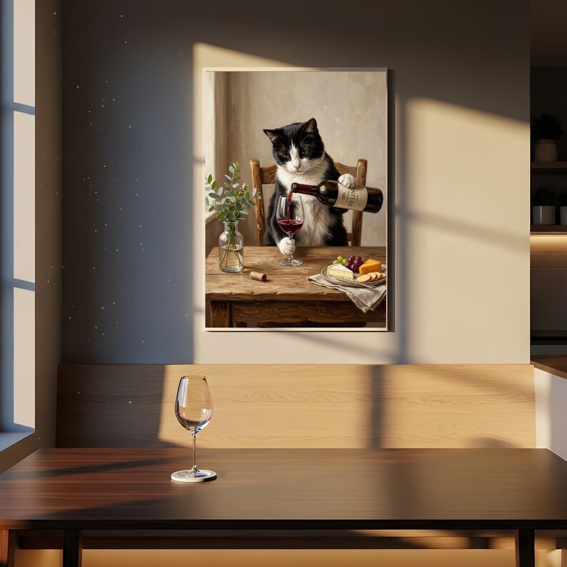 Funny Cat Wine Art Print, Tuxedo Cat Pouring Wine, Wine Lover Gift ...
