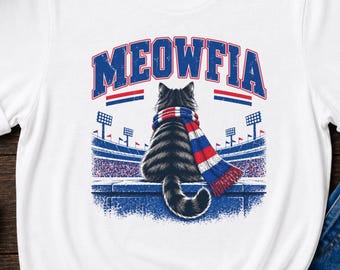 Meowfia Buffalo Football Cat Shirt, Funny Football Cat Tee, Western NY Fan Gift, Game Day Cat Lover Shirt, Cat Dad Gift, Cat Mom Gift