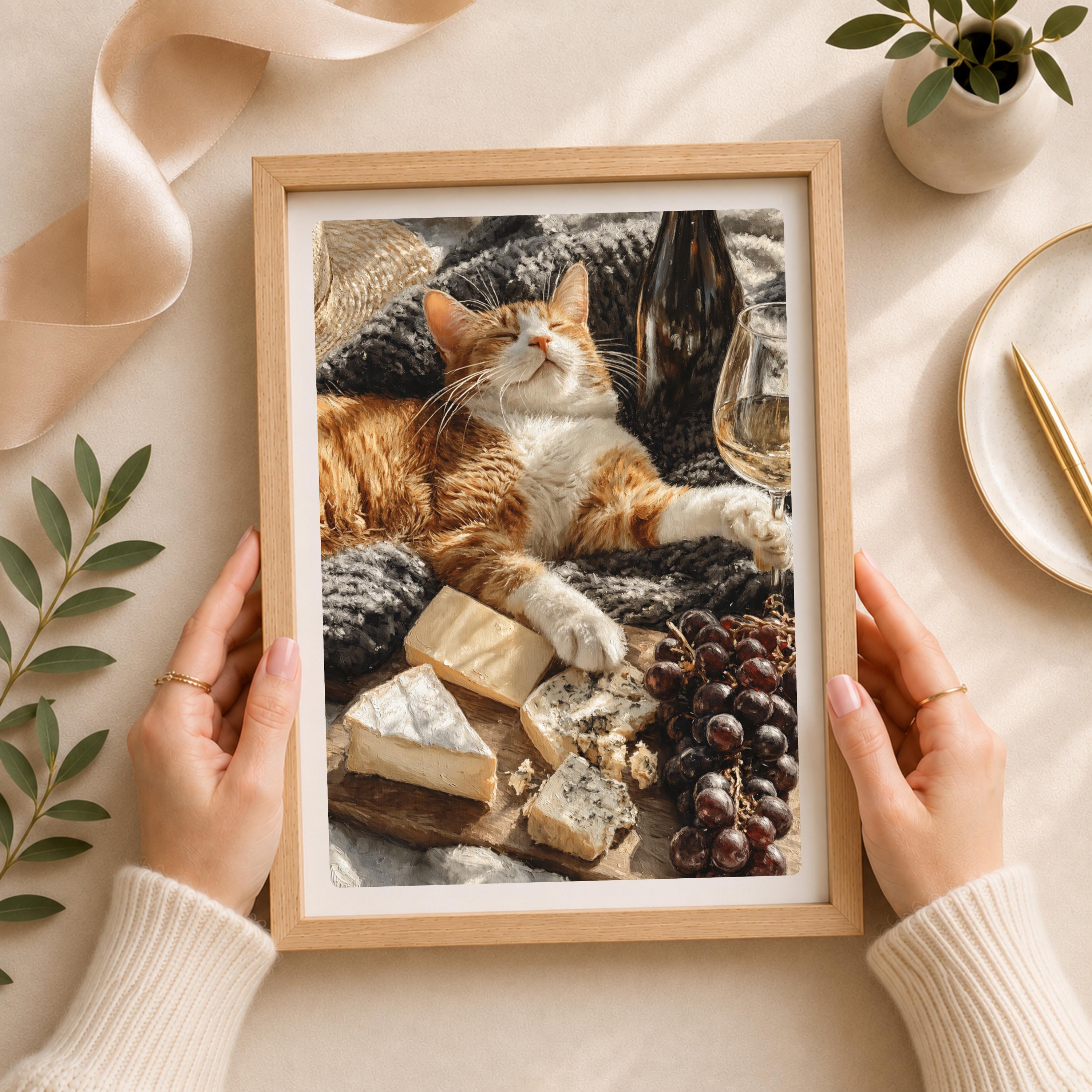 Orange and White Cat Wine Art Print, Orange Tabby Summer Wall Decor ...