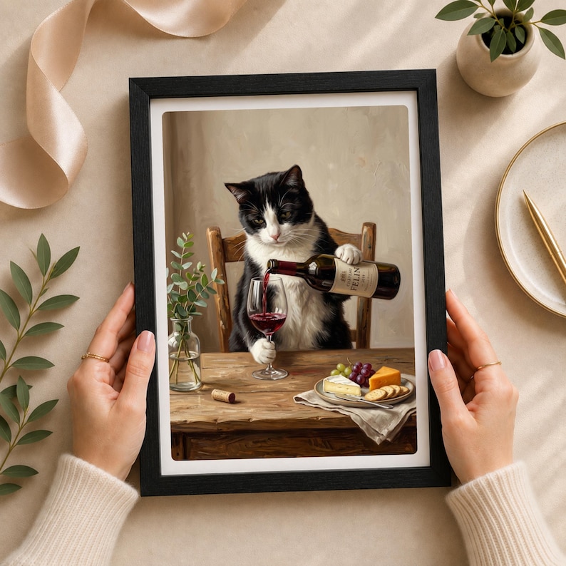 Funny Cat Wine Art Print, Tuxedo Cat Pouring Wine, Wine Lover Gift ...