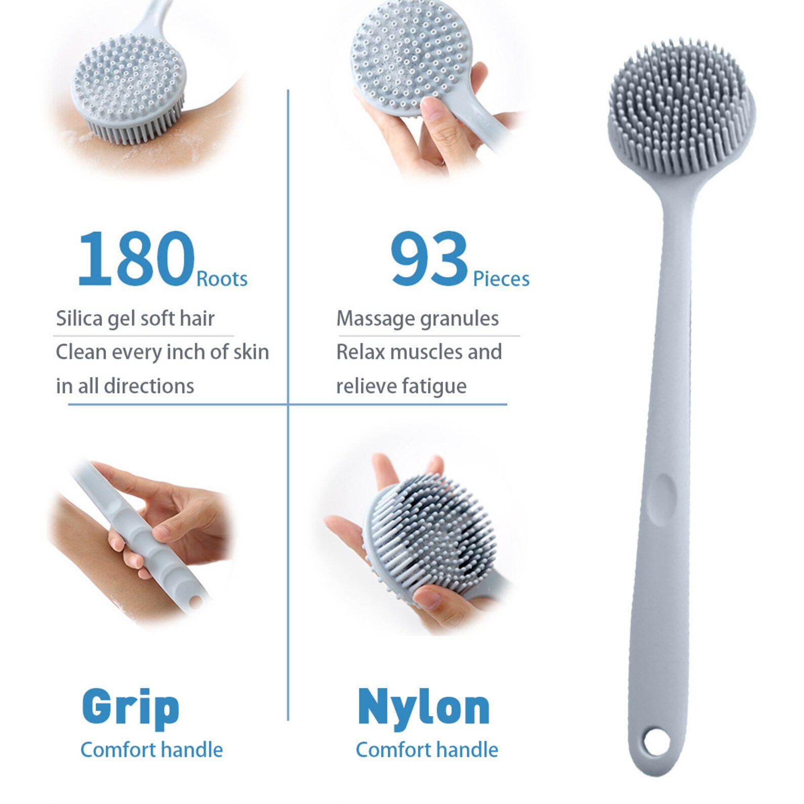 Long Handle Back Cleaning Brush Silicone Bath Brush Skin Etsy