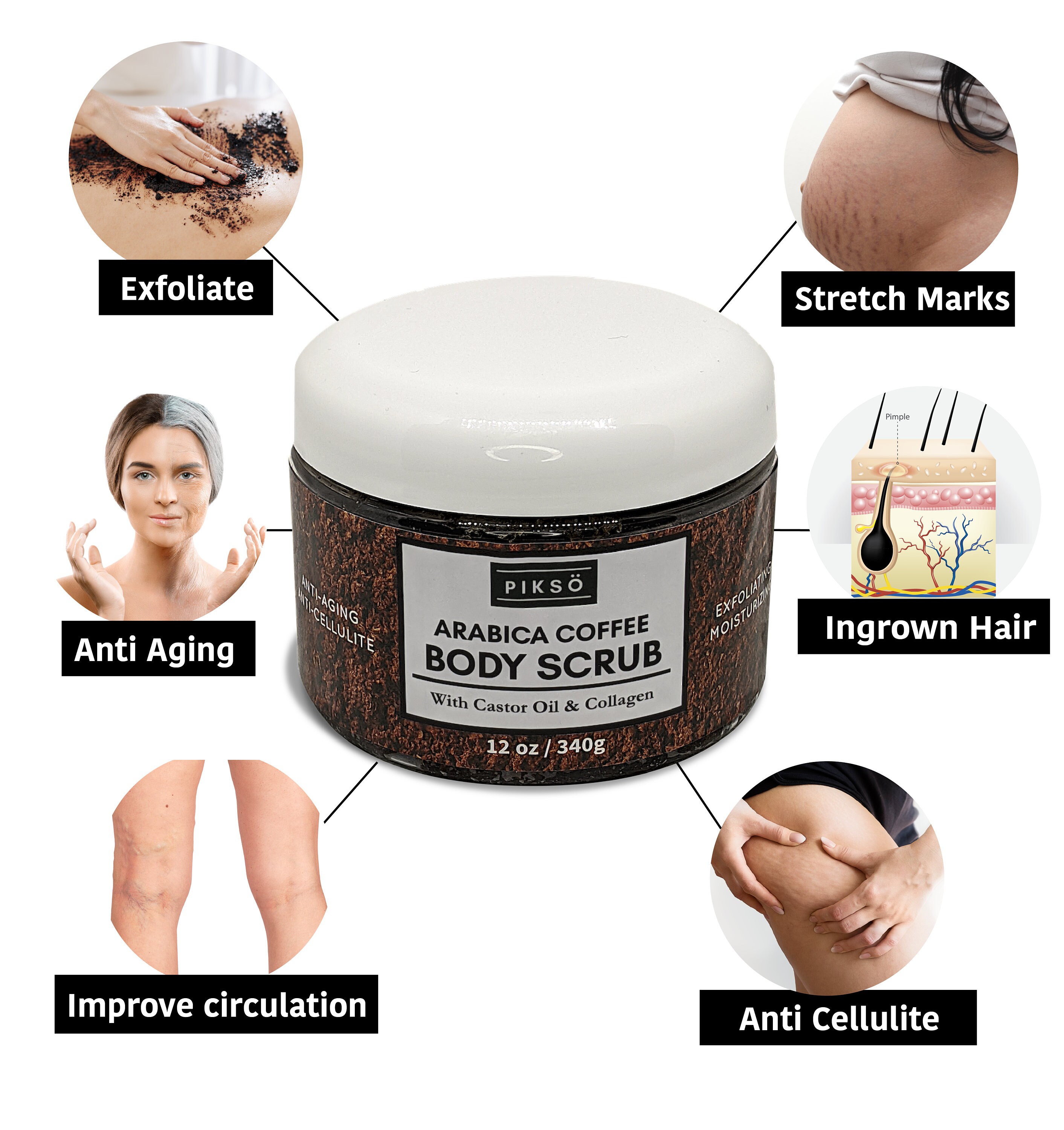 PIKSO Coffee Body Scrub for Cellulite and Stretch Marks with Etsy