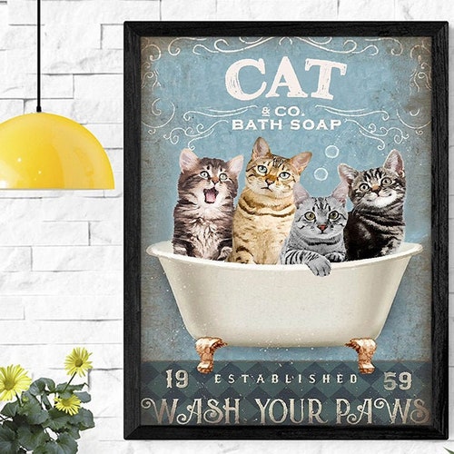 Tuxedo Cat Bathroom Wall Decor Wash Your Paws Bathroom Art Etsy