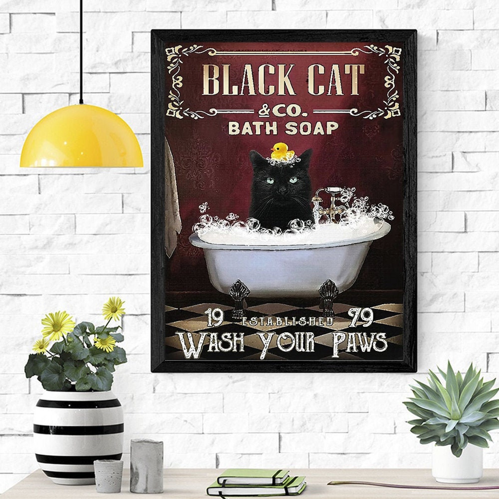 Black Cat Bath Soap Wash Your Paws Poster Black Cat Poster Etsy