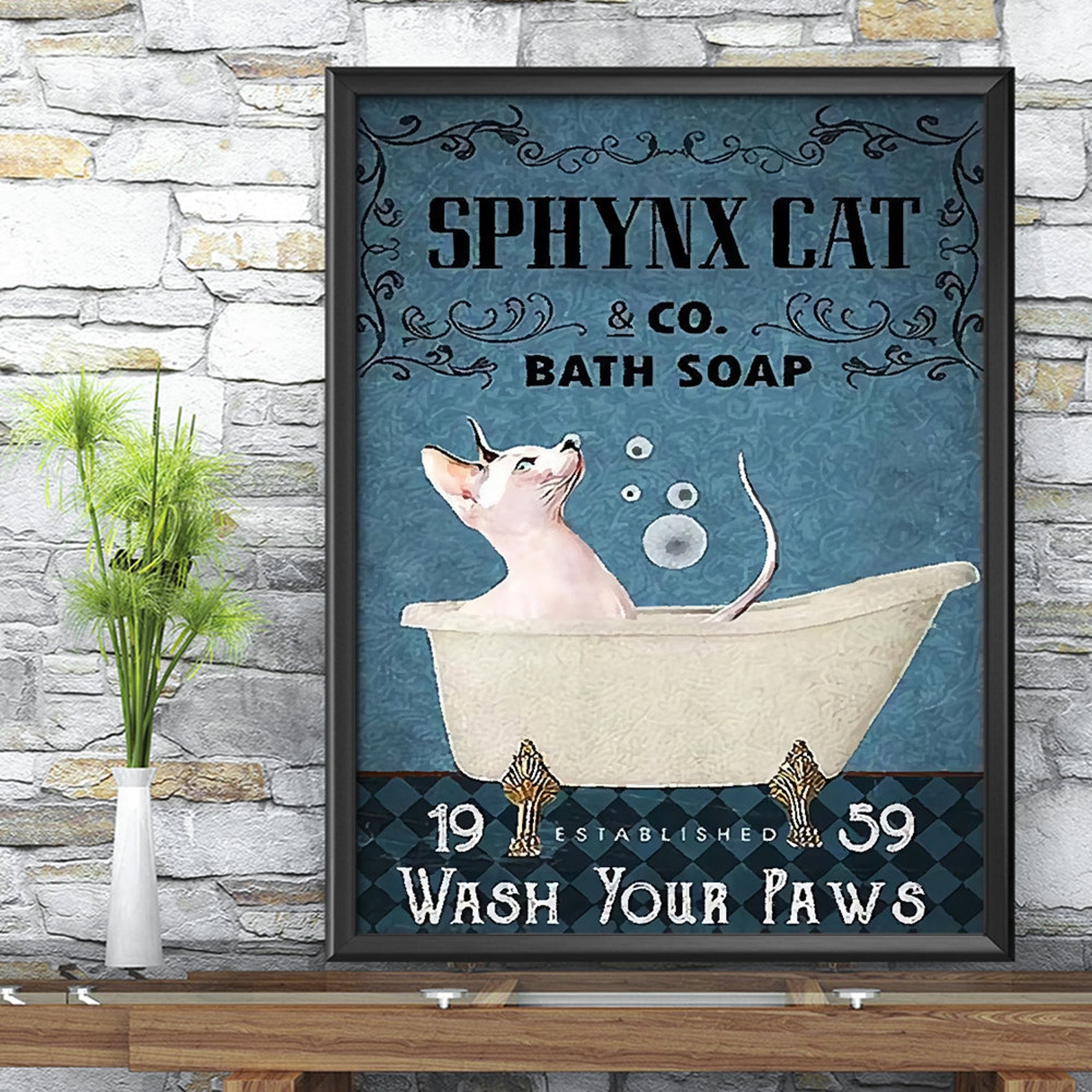 Sphinx Cat Wash Your Paws Poster Cat Bathroom Decor Cat Etsy