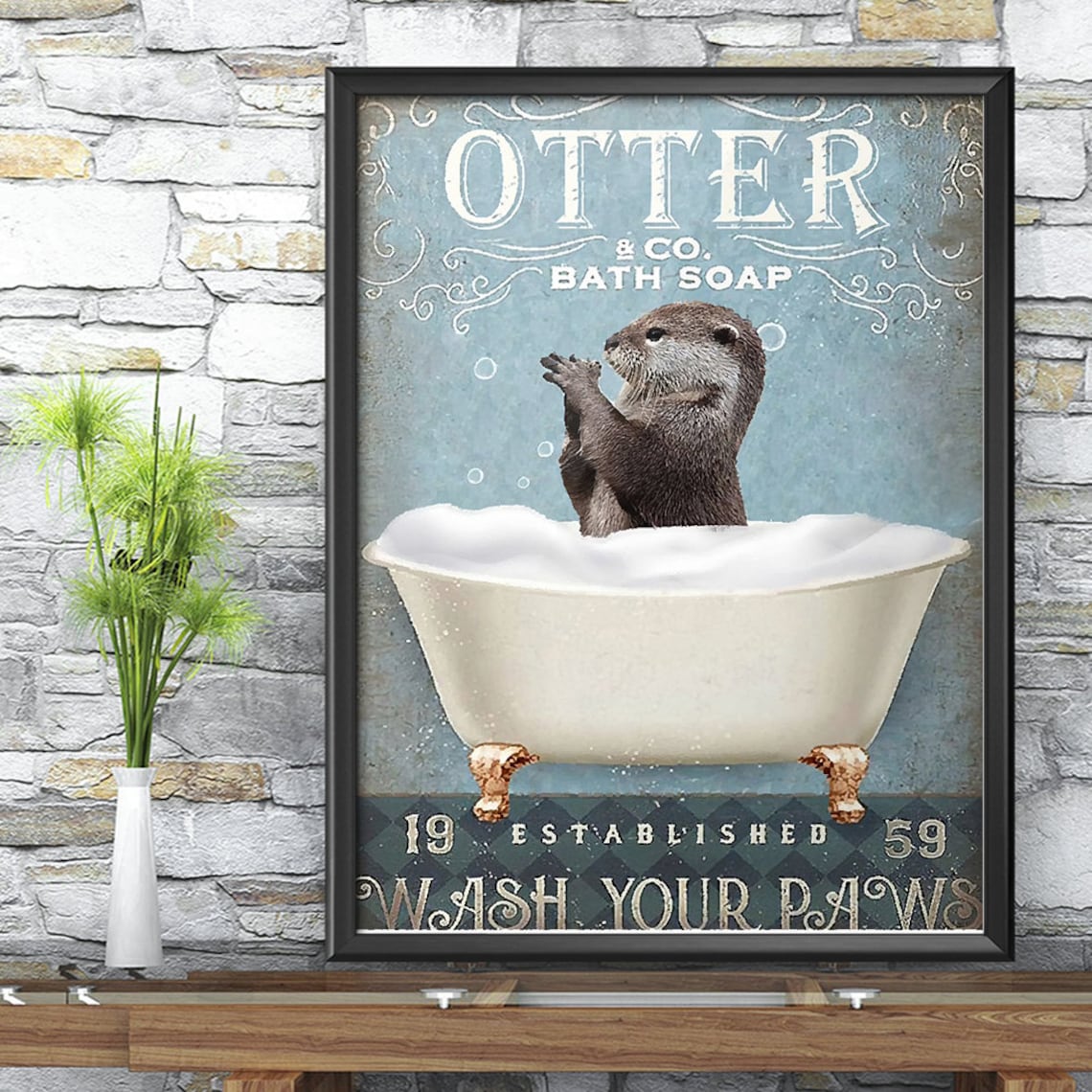 Bathroom Otter and Co. Bath Soap Wash Your Paws Poster Otter Etsy