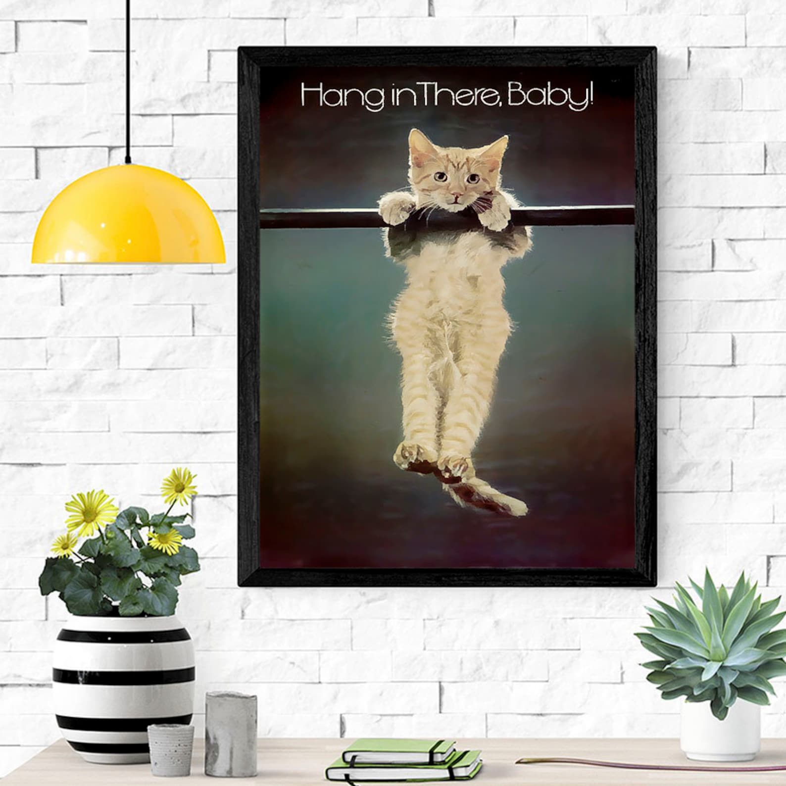 Cat Poster Hang in there Vintage Cat Poster Black Cat Etsy