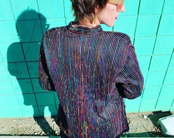 Vintage late 80s-early 90s rainbow blazer by Caroline Rose, 100% silk