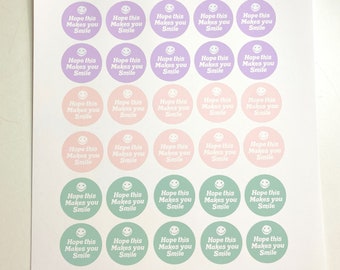 Hope This Makes You Smile Mailing Stickers • Small Business Packaging • Pastel Colours • Sheet Of 30 Stickers • kawaii smiley design