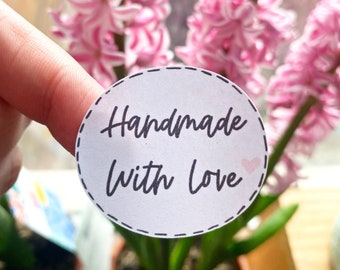 Handmade With Love Sticker Sheet •  Sheet of 20 Stickers • Small Business Packaging • stitching sew design