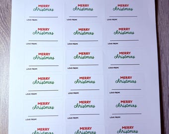 Blank Christmas Sticker Sheet | Personalised Gift Labels |  “Merry Christmas” Text Label in Red & Green