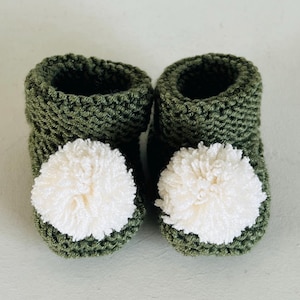 PDF Strickanleitung Baby Pom Pom stricken Booties Neugeborene-3 & 3-6 Monate Download Anfängeranleitung Geschenk Baby Socken Schuhe Pantoffel