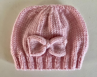 Newborn Knitting Pattern Baby Bow Beanie Hat PDF 0-3 & 3-6 Months Beginner Easy to Follow Pattern In ENGLISH Download Gift New Baby Hat Bow
