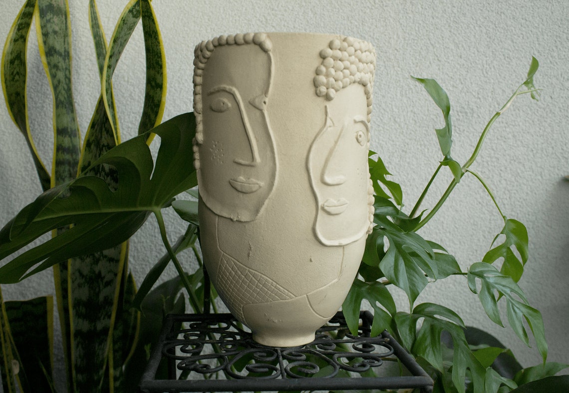 Vaso decorativo per il viso, 32 cm, in ceramica, design moderno (oro