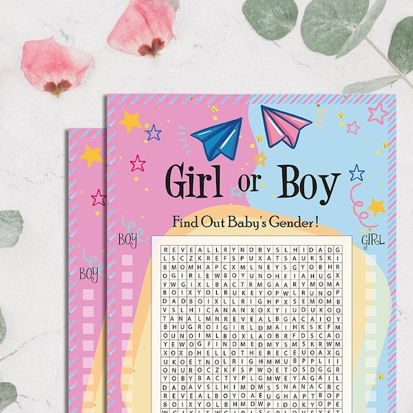 Baby Gender Reveal Word Search Game - Gender Reveal Party Game -  Gender Reveal Ideas - Word Search Game - He or She - Pink or Blue