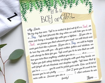 Gender Announcement Game " First Letter To The Unborn Baby"  Printable Boy or Girl Gender Reveal Game - Gender Reveal ideas - Baby's Gender