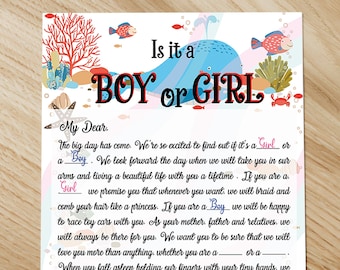 Printable Boy or Girl Gender Reveal Game - First Letter with Underwater Design- Gender Reveal Ideas - Gender Reveal Party Game- Baby Gender