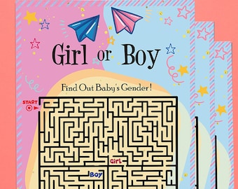 Printable Boy or Girl Gender Reveal Labyrinth Game - Maze Game - Gender Reveal Party Game- Gender Reveal İdeas - He or She - Pink or Blue