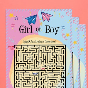 Printable Boy or Girl Gender Reveal Labyrinth Game Maze Game Gender Reveal Party Game Gender Reveal İdeas He or She Pink or Blue image 1