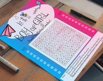 Printable Boy or Girl Gender Reveal Word Search  Game  with Kite Design - Gender Reveal Party Game -  Gender Reveal Ideas