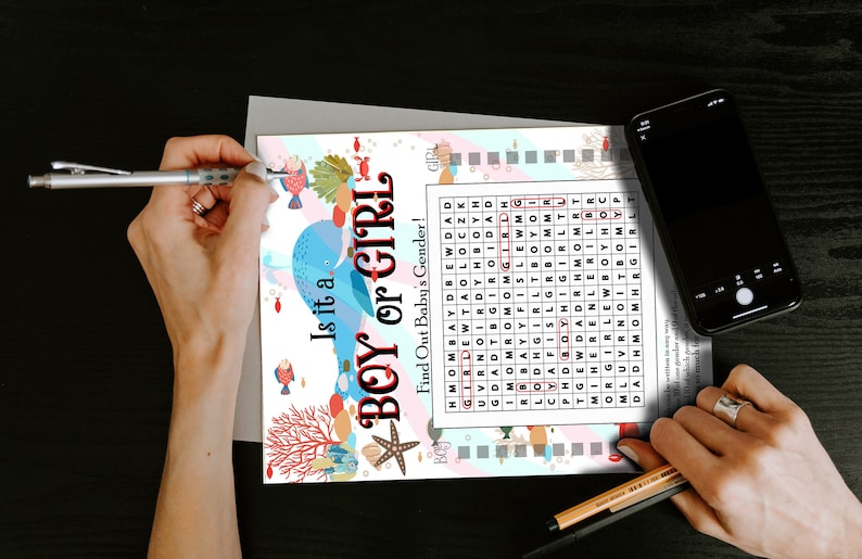 Gender Reveal CrossWord Game with UnderWater Design Gender Reveal Party Game Gender Reveal Ideas Gender announcement Game -