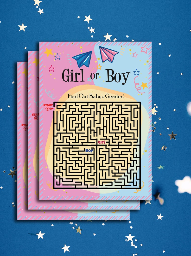 Printable Boy or Girl Gender Reveal Labyrinth Game Maze Game Gender Reveal Party Game Gender Reveal İdeas He or She Pink or Blue image 3