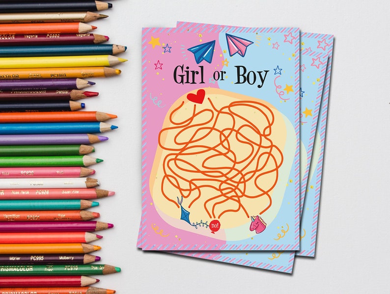 Printable Boy or Girl Gender Reveal Rope Labyrinth Game Rope Maze Game