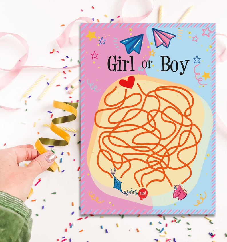 Printable Boy or Girl Gender Reveal Rope Labyrinth Game Rope Maze Game
