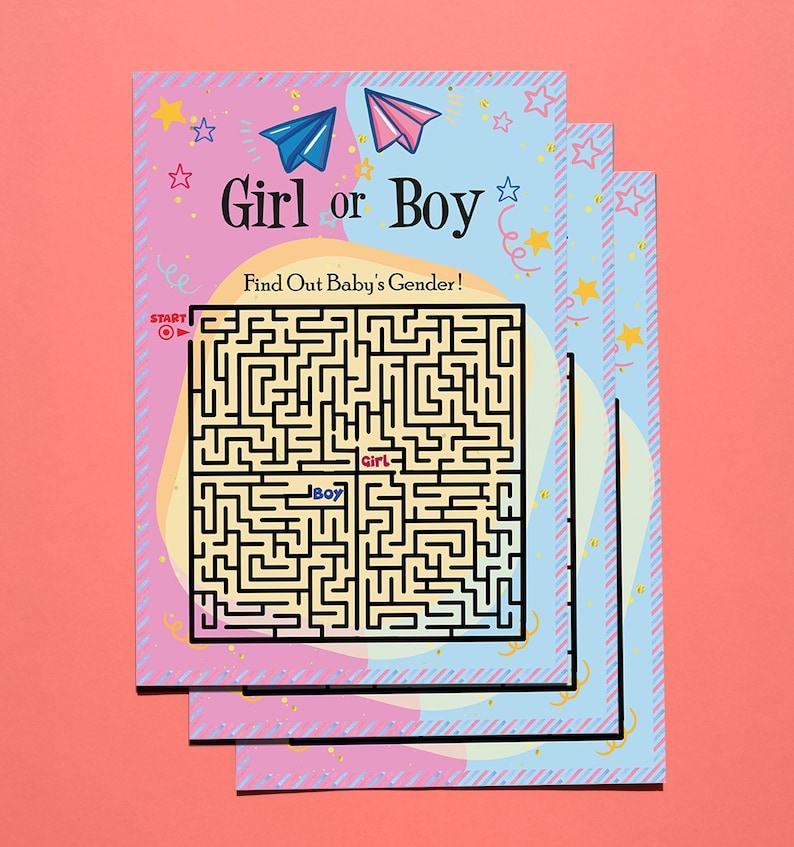 Printable Boy or Girl Gender Reveal Labyrinth Game Maze Game Gender Reveal Party Game Gender Reveal İdeas He or She Pink or Blue image 1