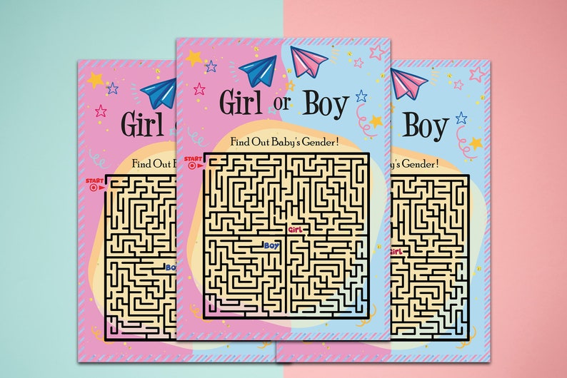 Printable Boy or Girl Gender Reveal Labyrinth Game Maze Game Gender Reveal Party Game Gender Reveal İdeas He or She Pink or Blue image 2