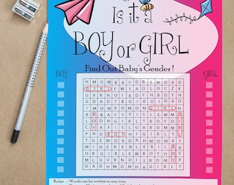 Juego de fiesta de revelación de género falso - Juego de búsqueda de palabras - Juego de broma - Ideas únicas de revelación de género - Revelación de género de niña o niño - Día de los Inocentes