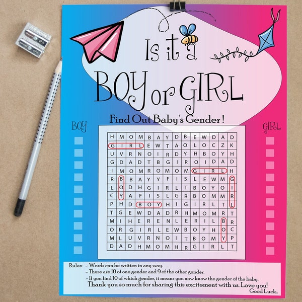 Fake Gender Reveal Party Game - Word Seach Game - Prank Game - Gender Reveal Ideas Unique - Girl or Boy Gender Reveal - April Fool's Day