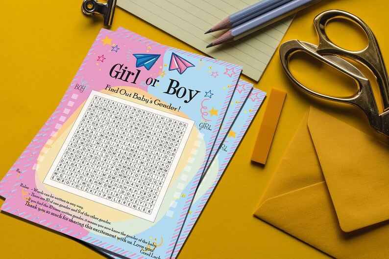 Baby Gender Reveal Word Search Game Gender Reveal Party Game Gender