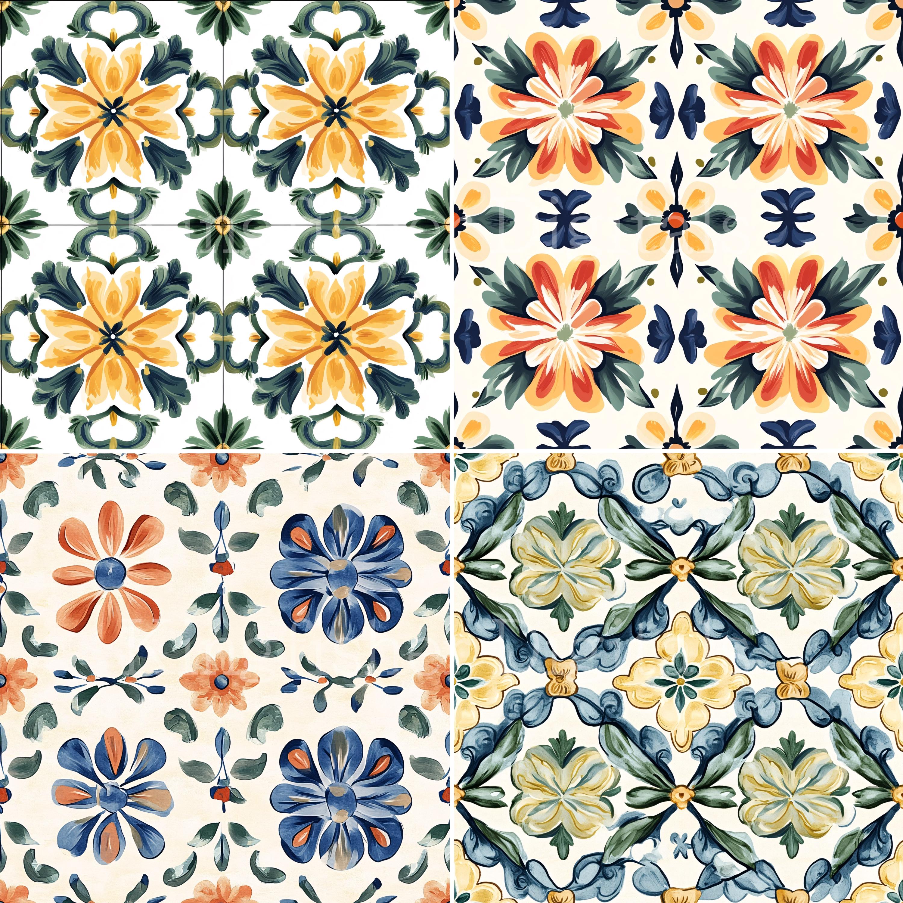 Tile Model Paper Majolica Painted Tiles Texture Digital Papers Set for Instant Download ...