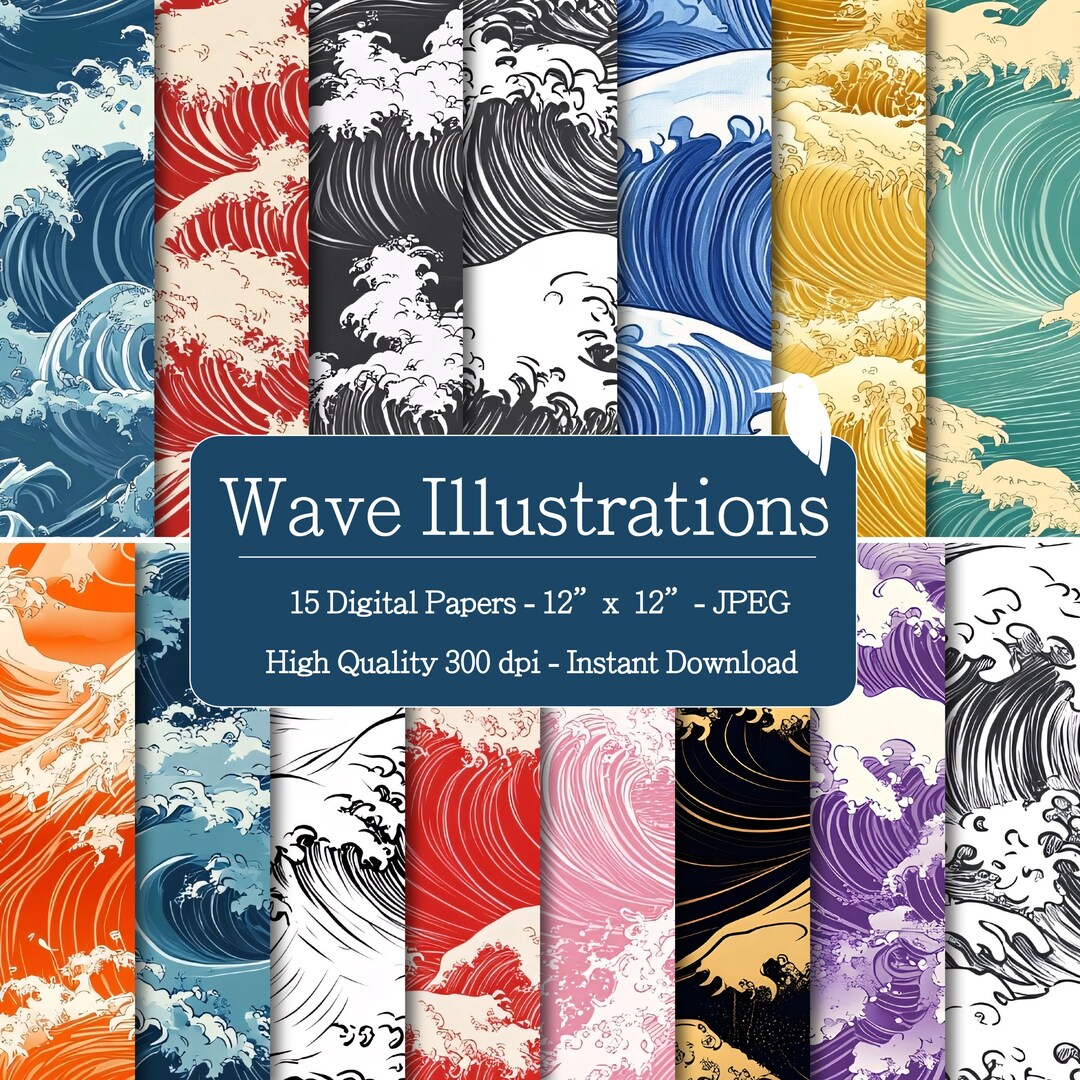 Wave Illustrations Textures Digital Papers Set for Instant Download ...
