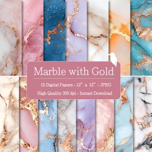 Marble with Gold Detail Textures Digital Papers Set for Instant Download, Digital Patterns, Scrapbooking & crafting, printable patterns