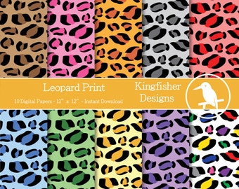 10 Bright Leopard Print Digital Papers Set for Instant Download – Digital Patterned Paper, Scrapbooking and crafting, printable patterns