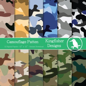 12 Natural Camouflage Digital Papers Set for Instant Download – Digital Patterned Paper, Scrapbooking and crafting, printable patterns